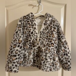Mud Pie Toddler Girls Leopard Coat/Jacket Zip Up Hoodie 4/5 EUC